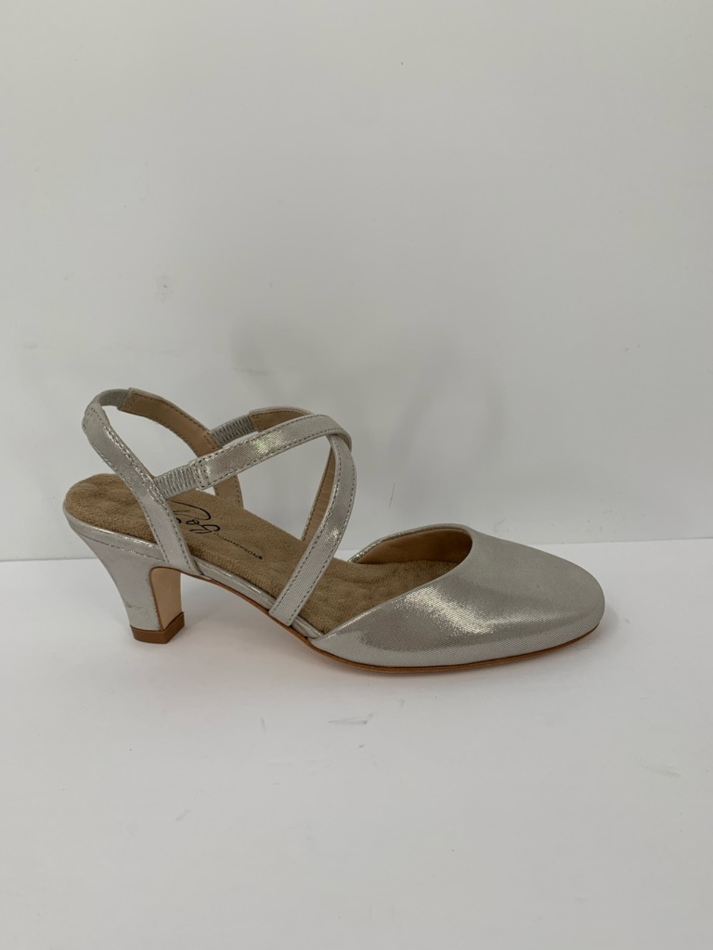 Ros Hommerson Caliente strappy pumps shoe heel silver glitter metallic women 6